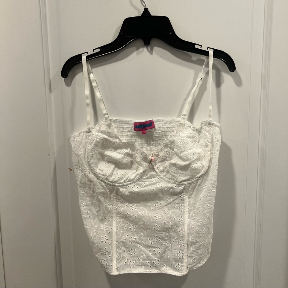 Edikted Tabi Cotton Lace Corset White With Pink Rose